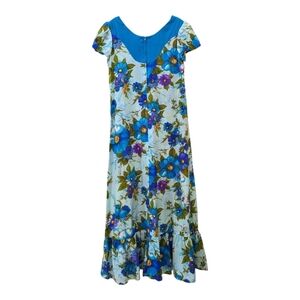 Sears Hawaiian Fashion blue floral maxi dress vintage tropical